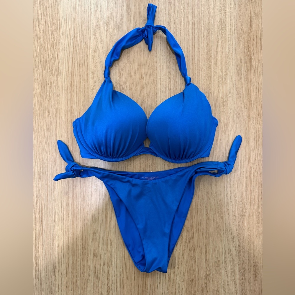 Victoria’s Secret Blue Push Up Cheeky Halter Bikini Set 34D / Small